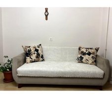 Küçüksoy Kadife Süngerli Geometrik Desenli Beyaz Tekli Koltuk Örtüsü 170x210 cm