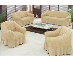 Elgeyar Pamuklu - Polyester Bürümcük Jakarlı Süngersiz Armürlü Giydirmeli Bej Yedili Koltuk Örtüsü 183x230 cm