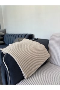 Ferhat Home Polyester Fitilli Süngersiz Çizgili Bej Tekli Koltuk Örtüsü 170x210 cm