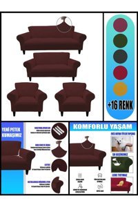 Kılıfsan Polyester Süngersiz Petek Desenli Su Geçirmez Bordo Dörtlü Koltuk Örtüsü 140 cm
