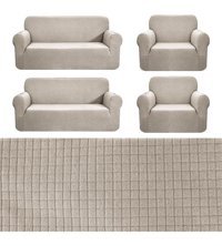 Bibaha Polyester Likralı Süngersiz Kareli Giydirmeli Lastikli Gri Dörtlü Koltuk Örtüsü 180x230 cm