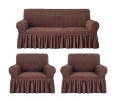 Elgeyar Pamuklu - Polyester Bürümcük Jakarlı Süngersiz Armürlü Giydirmeli Kahverengi Beşli Koltuk Örtüsü 183x230 cm