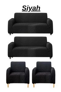 E Bahar Polyester Bürümcük Jakarlı Süngersiz Armürlü Giydirmeli Siyah Sekizli Koltuk Örtüsü 180x230 cm