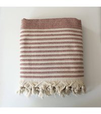 Uğur Home Pamuklu Polar Saçaklı Süngersiz Geometrik Desenli Bordo Tekli Koltuk Örtüsü 180x230 cm