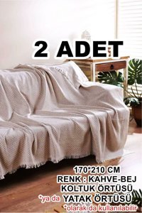 Molisa Home Pamuklu Saçaklı Süngersiz Armürlü Kahverengi İkili Koltuk Örtüsü 170x210 cm