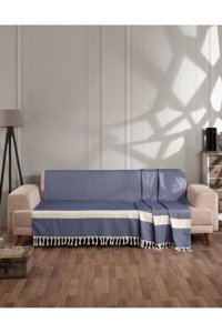Great Royal Elmas Pamuklu Püsküllü Süngersiz Çizgili Gri Tekli Koltuk Örtüsü 200x240 cm