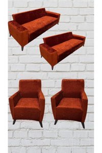 Şahane Ev Kadife Likralı Jakarlı Süngersiz Çizgili Giydirmeli Kiremit Üçlü Koltuk Örtüsü 155x220 cm