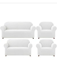 Akbu Polyester Likralı Süngersiz Düz Giydirmeli Lastikli Beyaz Dörtlü Koltuk Örtüsü 180x230 cm