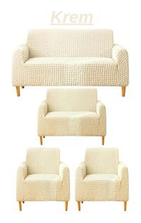 Iydgah Polyester Bürümcük Süngersiz Kapitone Giydirmeli Krem 3-2-1-1 Koltuk Örtüsü 180x50 cm
