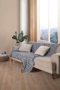 Miracolo Home Pamuklu - Polyester Saçaklı Süngersiz Kamuflaj Desenli Siyah Tekli Koltuk Örtüsü 180x220 cm