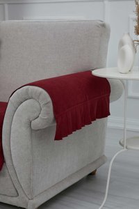 Aisha's Design KC-3 Polyester Örgü Pileli Süngersiz Düz Bordo İkili Koltuk Örtüsü 65x62 cm