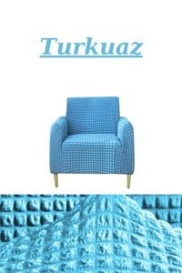 E Bahar Polyester Bürümcük Jakarlı Süngersiz Armürlü Giydirmeli Turkuaz Tekli Koltuk Örtüsü 80x120 cm