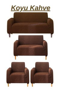 E Bahar Polyester Bürümcük Jakarlı Süngersiz Armürlü Giydirmeli Kahverengi Yedili Koltuk Örtüsü 180x230 cm