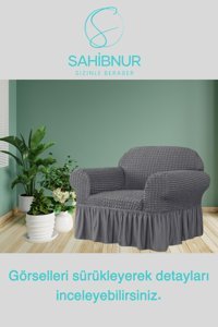 Sahibnur Pamuklu - Polyester Bürümcük Jakarlı Süngersiz Petek Desenli Giydirmeli Gri Tekli Koltuk Örtüsü 70x80 cm