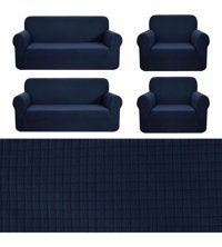 Bibaha Polyester Likralı Süngersiz Kareli Giydirmeli Lastikli Lacivert Dörtlü Koltuk Örtüsü 180x230 cm