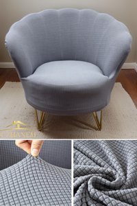 Uzhanem Papatya Pamuklu - Polyester Bürümcük-Likralı Süngerli Çiçek Desenli Giydirmeli Lastikli Gri Tekli Koltuk Örtüsü 83x75 cm