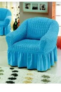 Akbu Pamuklu - Polyester Bürümcük Fırfırlı Süngersiz Giydirmeli Lastikli Turkuaz Tekli Koltuk Örtüsü 70x80 cm