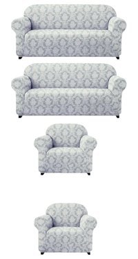 Kanway Likralı Jakarlı Süngersiz Damask Desenli Giydirmeli Gri 3-3-1-1 Koltuk Örtüsü 180x230 cm