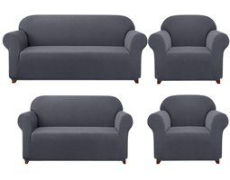Elgeyar Polyester Likralı Jakarlı Süngersiz Armürlü Giydirmeli Gri Yedili Koltuk Örtüsü 180x230 cm