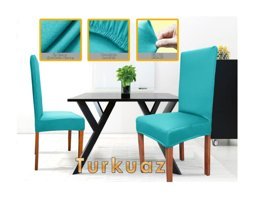 Abeltrade Polyester Likralı Süngersiz Düz Giydirmeli Lastikli Turkuaz Dörtlü Koltuk Örtüsü 35x100 cm