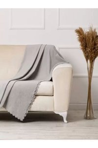 Önfem Home Collection Şönil Tay Tüyü Jakarlı Süngersiz Çizgili Gri Tekli Koltuk Örtüsü 175x215 cm