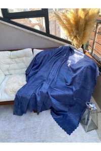 Zeyhan Tekstil Polyester Tay Tüyü Süngersiz Çizgili Su Geçirmez Lacivert Tekli Koltuk Örtüsü 170x210 cm