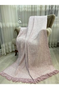 Özlü Home Pamuklu Örgü Saçaklı Süngersiz Kamuflaj Desenli Mor Tekli Koltuk Örtüsü 170x220 cm