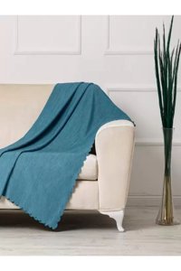Önfem Home Collection Şönil Tay Tüyü Jakarlı Süngersiz Çizgili Turkuaz Tekli Koltuk Örtüsü 175x215 cm