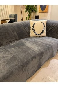 Mulberry Polyester Süngersiz Geometrik Desenli Antrasit Tekli Koltuk Örtüsü 220x230 cm