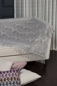 Modafabrik Polyester Saçaklı Süngersiz Geometrik Desenli Gri Tekli Koltuk Örtüsü 140x140 cm