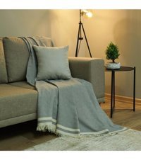 Dc Home Pamuklu Kanvas Saçaklı Süngersiz Armürlü Gri Üçlü Koltuk Örtüsü 170x230 cm