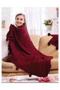 Salteks Akrilik Örgü Ponponlu Süngersiz Bordo Tekli Koltuk Örtüsü 130x170 cm