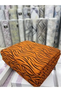 Saraylı Home Kadife Tay Tüyü Jakarlı Süngerli Çizgili Su Geçirmez Turuncu Üçlü Koltuk Örtüsü 170x210 cm
