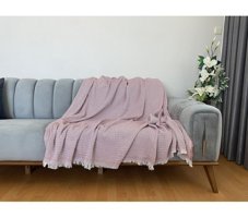 Niks Home Pamuklu Saçaklı Süngersiz Geometrik Desenli Pembe Tekli Koltuk Örtüsü 170x210 cm