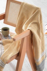 Lova Yatak Ester Pamuklu Saçaklı Süngersiz Çizgili Sarı Tekli Koltuk Örtüsü 130x170 cm