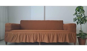 Güzelevim Polyester Bürümcük Fırfırlı Süngersiz Kapitone Giydirmeli Bej 3-3-1-1 Koltuk Örtüsü 180x230 cm