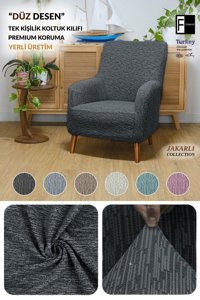 Faiend Polyester Jakarlı Süngersiz Kırçıllı Giydirmeli Mavi Tekli Koltuk Örtüsü 80x120 cm