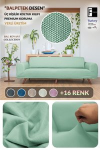 Faiend Polyester Süngersiz Düz Giydirmeli Yeşil Üçlü Koltuk Örtüsü 180x230 cm