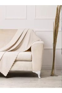 Önfem Home Collection Şönil Tay Tüyü Jakarlı Süngersiz Çizgili Bej Tekli Koltuk Örtüsü 175x215 cm