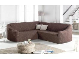 Eldost Ticaret Polyester Bürümcük Jakarlı Süngersiz Armürlü Giydirmeli Kahverengi Dörtlü Koltuk Örtüsü 180x350 cm