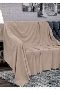 Poyraz Garanti Pamuklu Nubuk Jakarlı Süngersiz Düz Bej Tekli Koltuk Örtüsü 175x215 cm