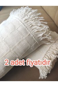 Denizli Hatırası Pamuklu Kanvas Püsküllü Süngersiz Armürlü Bej Üçlü Koltuk Örtüsü 180x180 cm