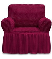 Furkanticaret Polyester Bürümcük-Likralı Fırfırlı Süngersiz Kapitone Giydirmeli Bordo Tekli Koltuk Örtüsü 80x120 cm
