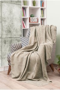 Latuda Concept Polyester Şal Süngersiz Armürlü Kahverengi Tekli Koltuk Örtüsü 175x215 cm