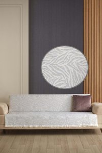 Ladynil Pamuklu Saçaklı Süngersiz Geometrik Desenli Gri Tekli Koltuk Örtüsü 160x210 cm