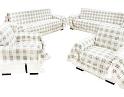 Miss Linda Home Collection Pamuklu Saçaklı Süngersiz Çizgili Kahverengi Dörtlü Koltuk Örtüsü