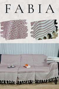 Fabia Home Pamuklu Örgü Püsküllü Süngersiz Armürlü Bordo Tekli Koltuk Örtüsü 170x210 cm