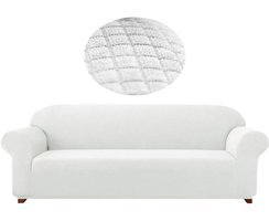 Güzelevim Polyester Likralı Süngersiz Düz Giydirmeli Beyaz Üçlü Koltuk Örtüsü 180x230 cm