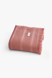 Jojomia Mira Throw Pamuklu Saçaklı Süngersiz Düz Pembe Tekli Koltuk Örtüsü 130x170 cm