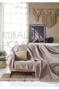 Kubal Home Bella Pamuklu Püsküllü Süngersiz Çizgili Mor Tekli Koltuk Örtüsü 170x220 cm